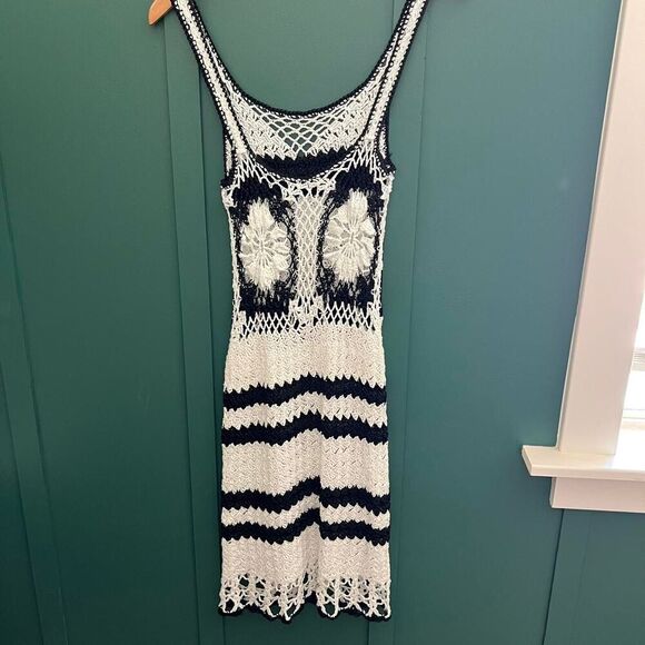 Black and white crochet mini dress or swim cover up - Picture 1 of 8
